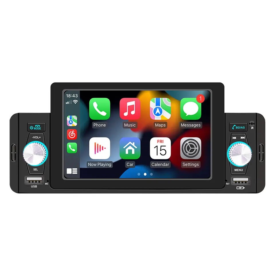 Universal 1 DIN 5 Inch Car Stereo and Navigation with Apple CarPlay & Android Auto