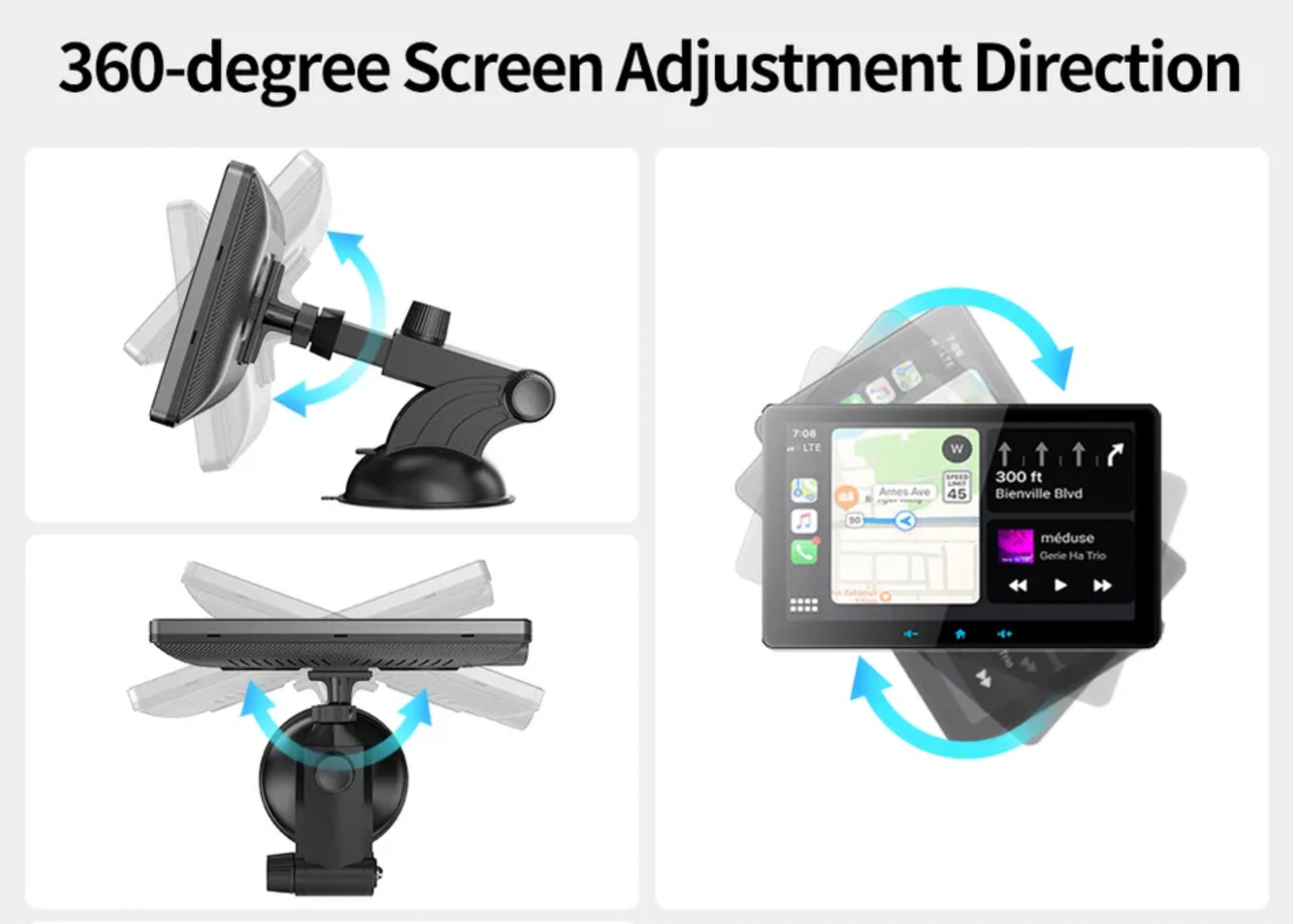 Portable Navigation System with CarPlay and Android Auto | 7 inches | Bluetooth | FM transmitter | AUX
