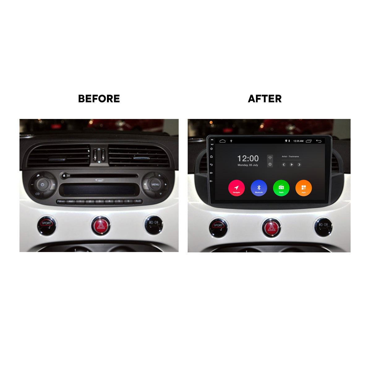 Navigation for Fiat 500 | Full Touch | Carplay | Android | DAB | Bluetooth | And more