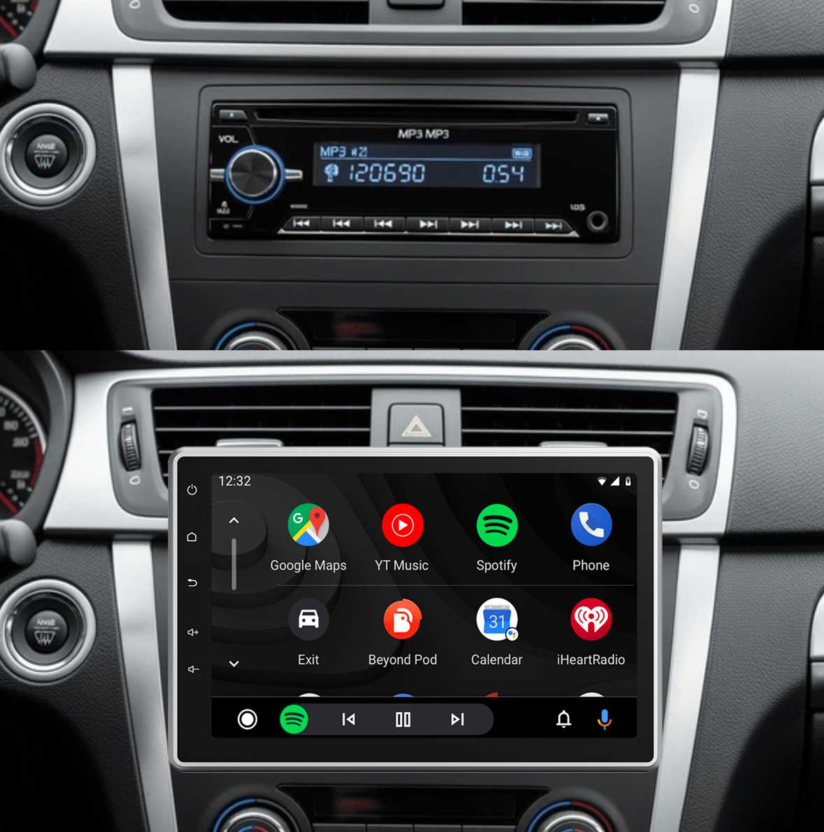 Universal 1 DIN Car Stereo 10.1 Inch QLED with Apple CarPlay & Android Auto