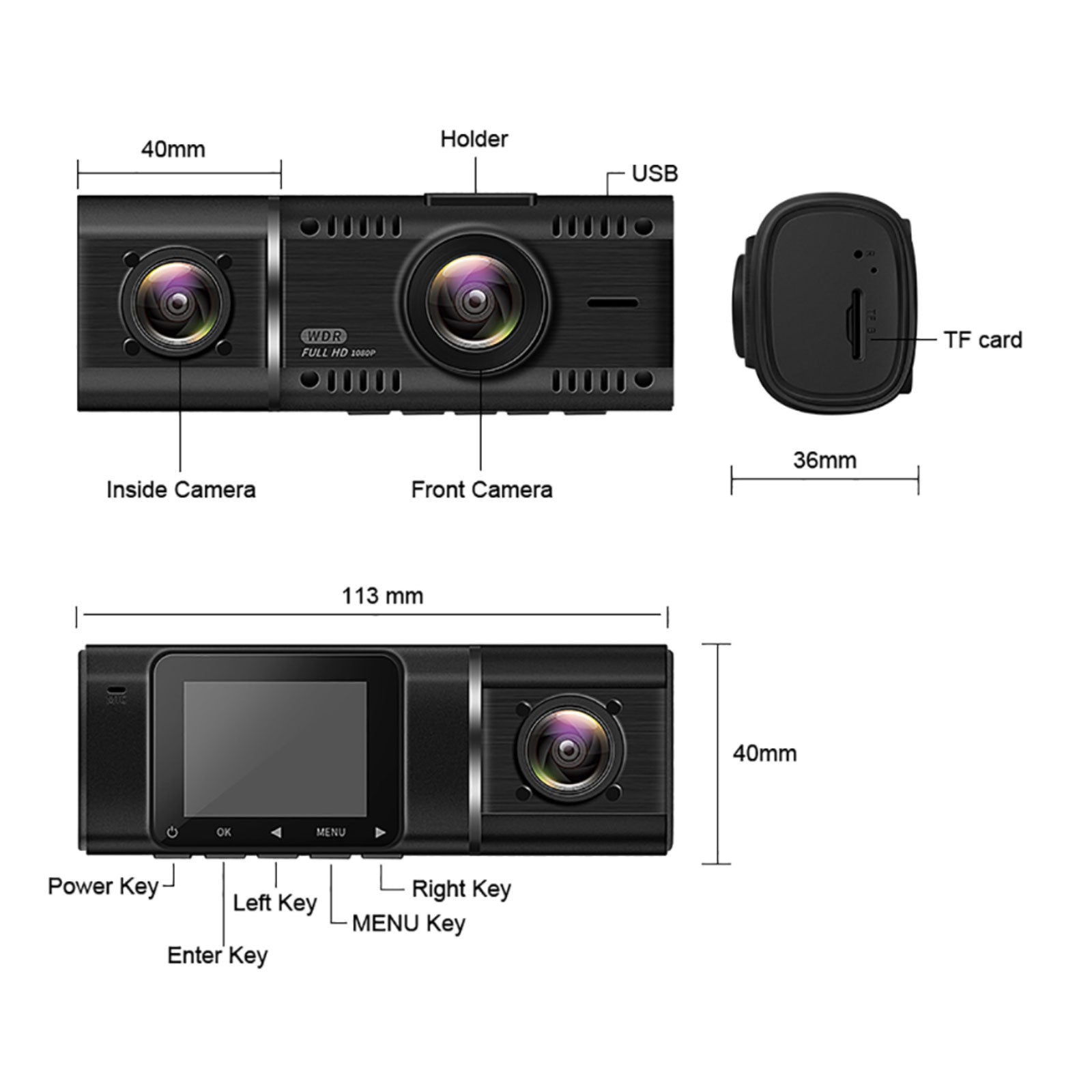 Avison Triple Dashcam with IPS Screen